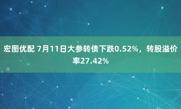 宏图优配 7月11日大参转债下跌0.52%,转股溢价率27.42%